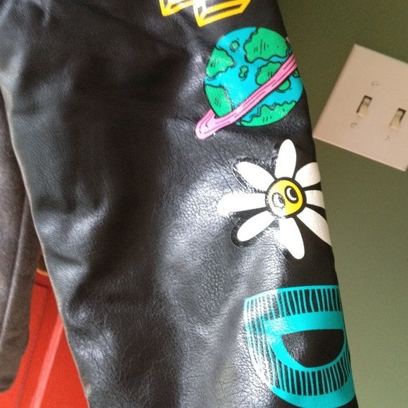 New Mens Save the Planet varsity with appliqués casual moto jacket coat - Picture 16 of 17